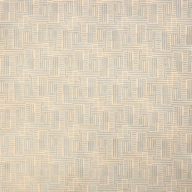 Soft celadon geometric fabric with interlocking cream linear blocks