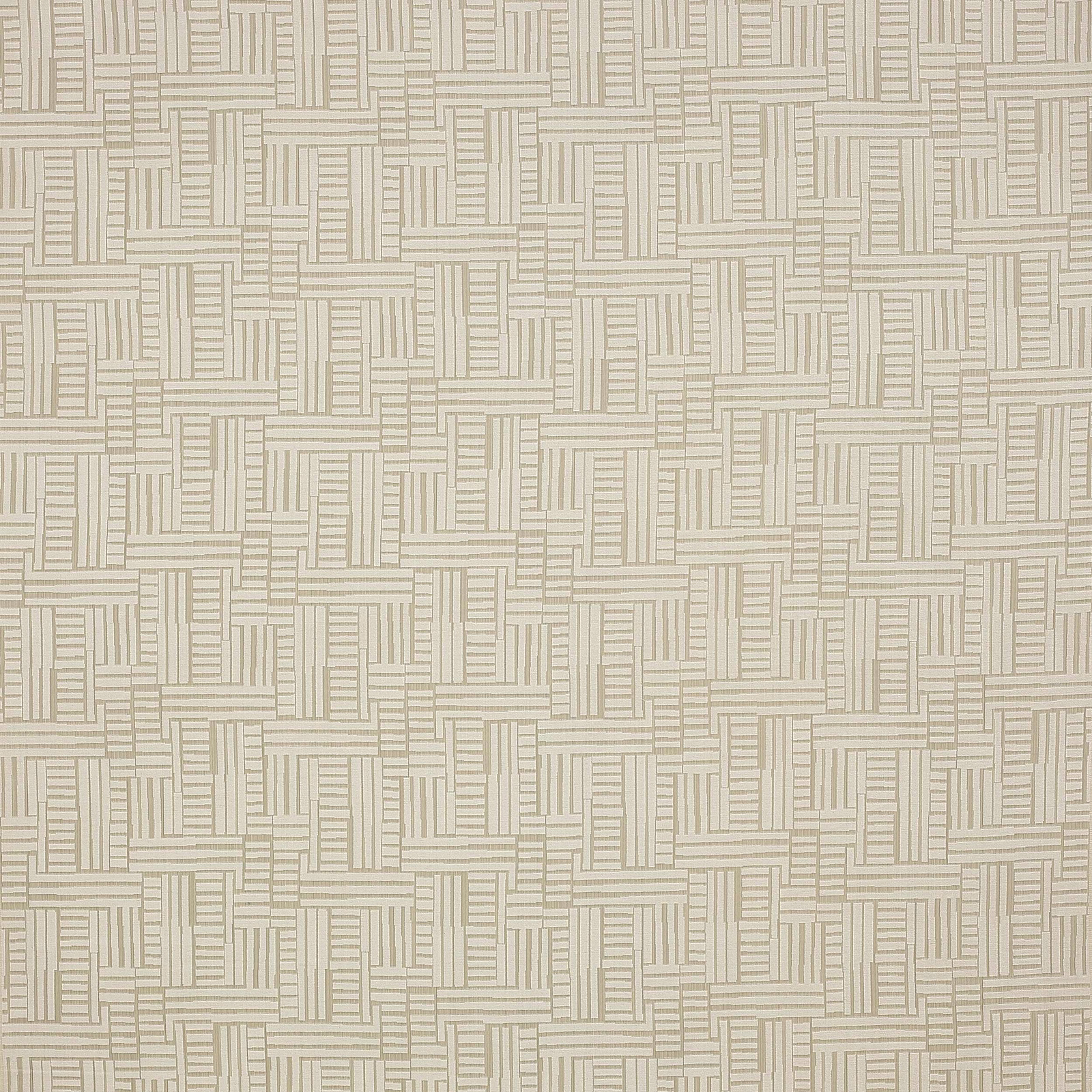 Cream geometric woven fabric with pale taupe interlocking rectangular blocks