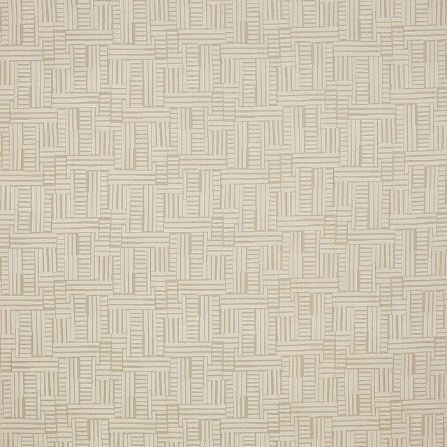 Cream geometric woven fabric with pale taupe interlocking rectangular blocks