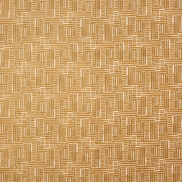 Warm tobacco geometric fabric with cream linear basket-weave pattern