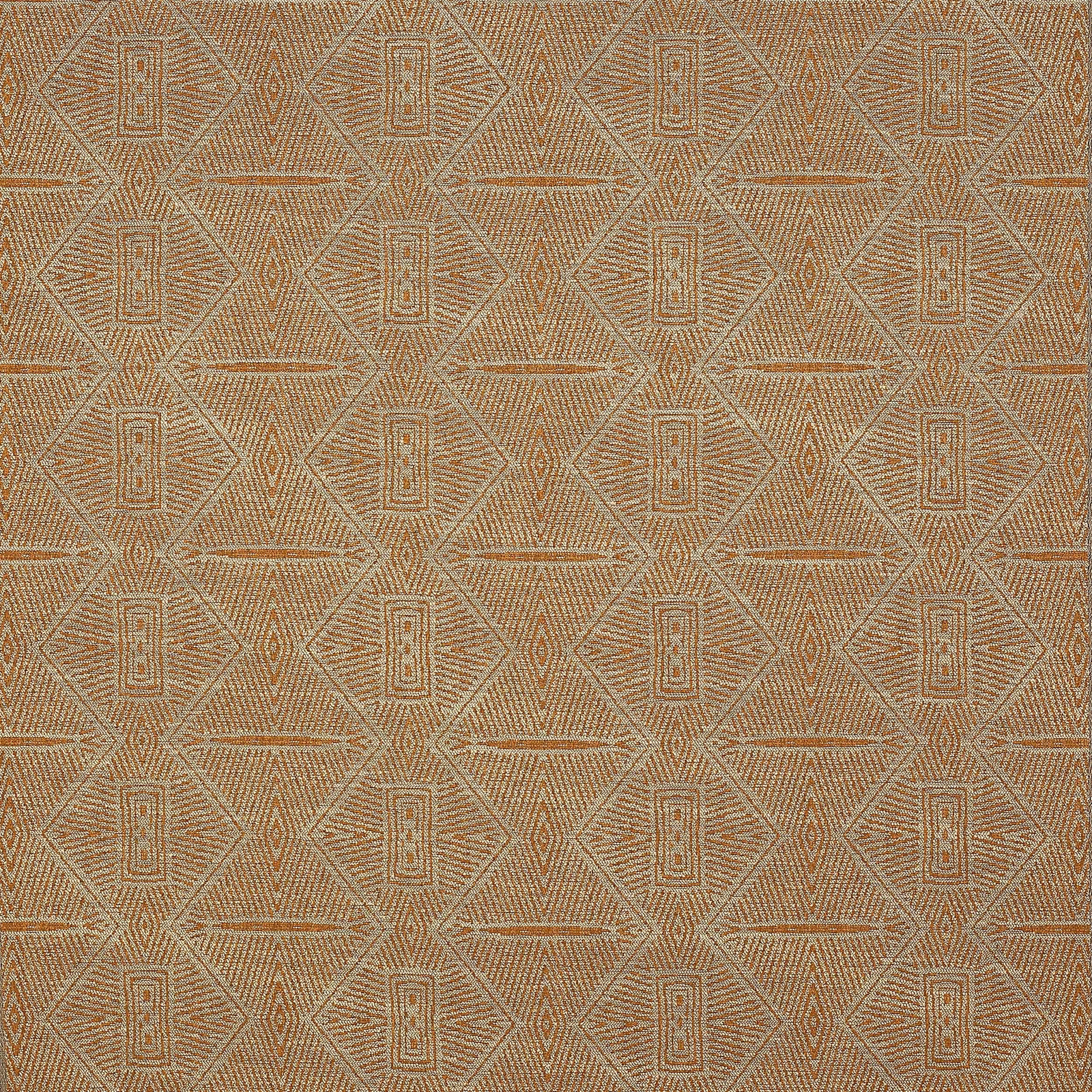 Warm tobacco brown geometric woven fabric with beige textured motif