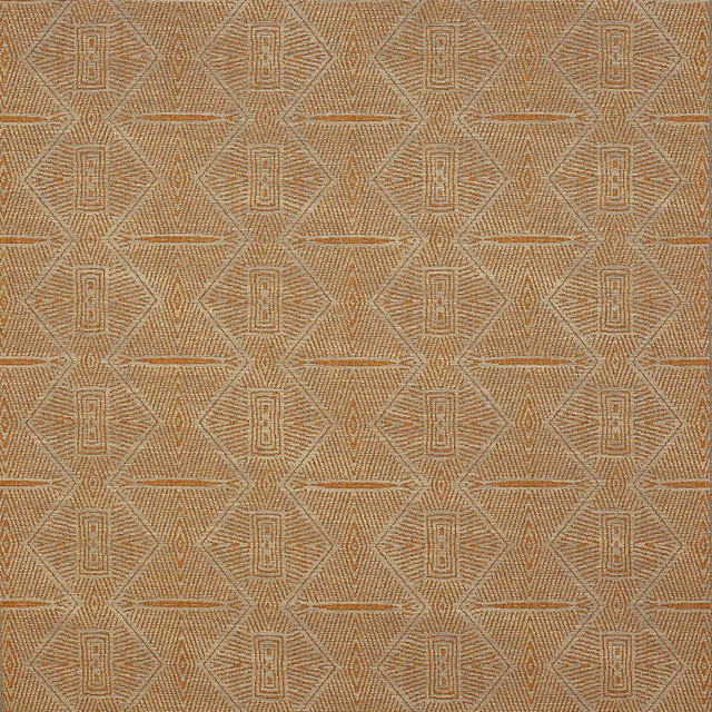 Warm tobacco brown geometric woven fabric with beige textured motif