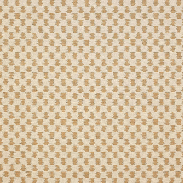 Close-up of Paxton Camel woven fabric with small camel motifs on an ivory ground