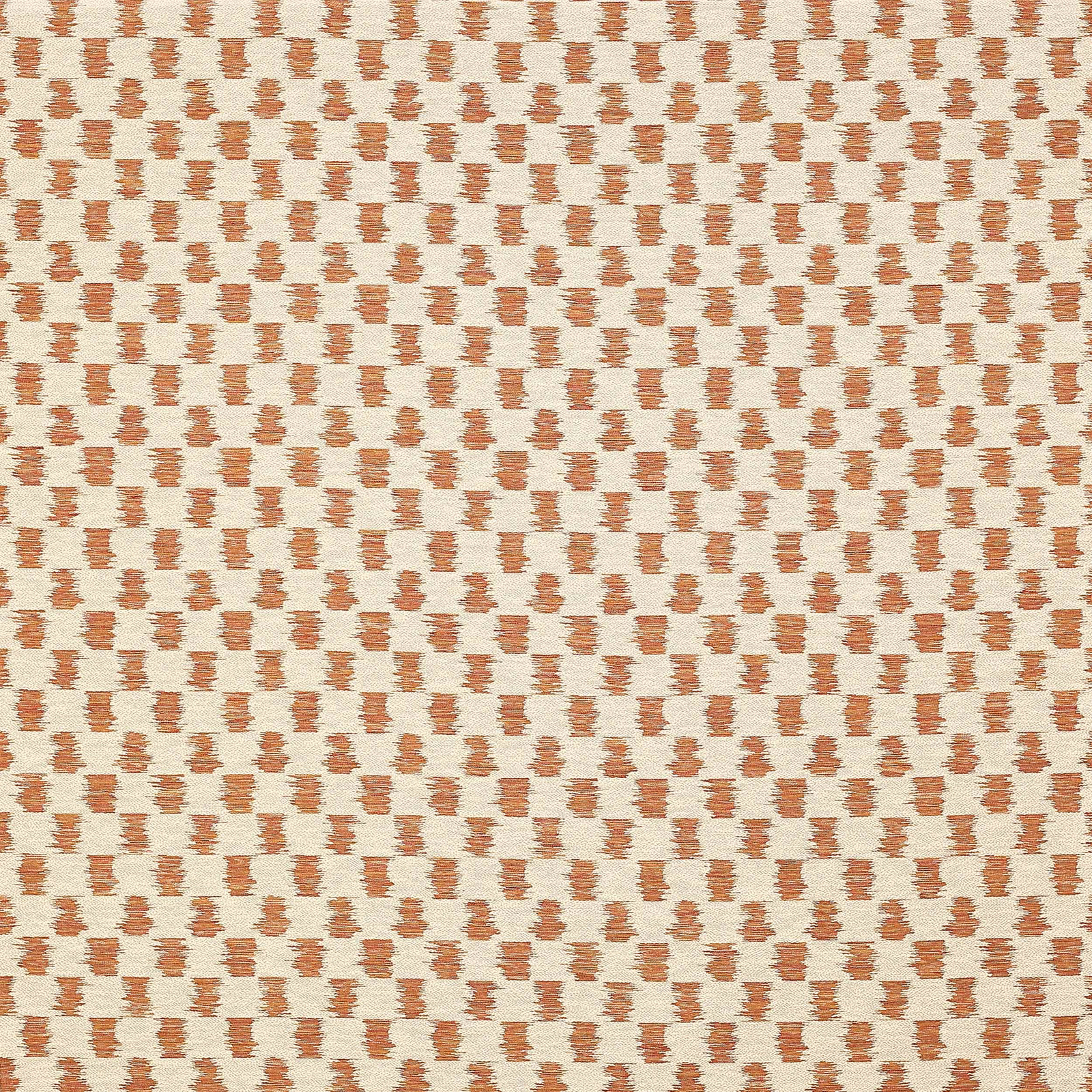Cream woven fabric with small warm spice orange geometric marks in a neat repeat
