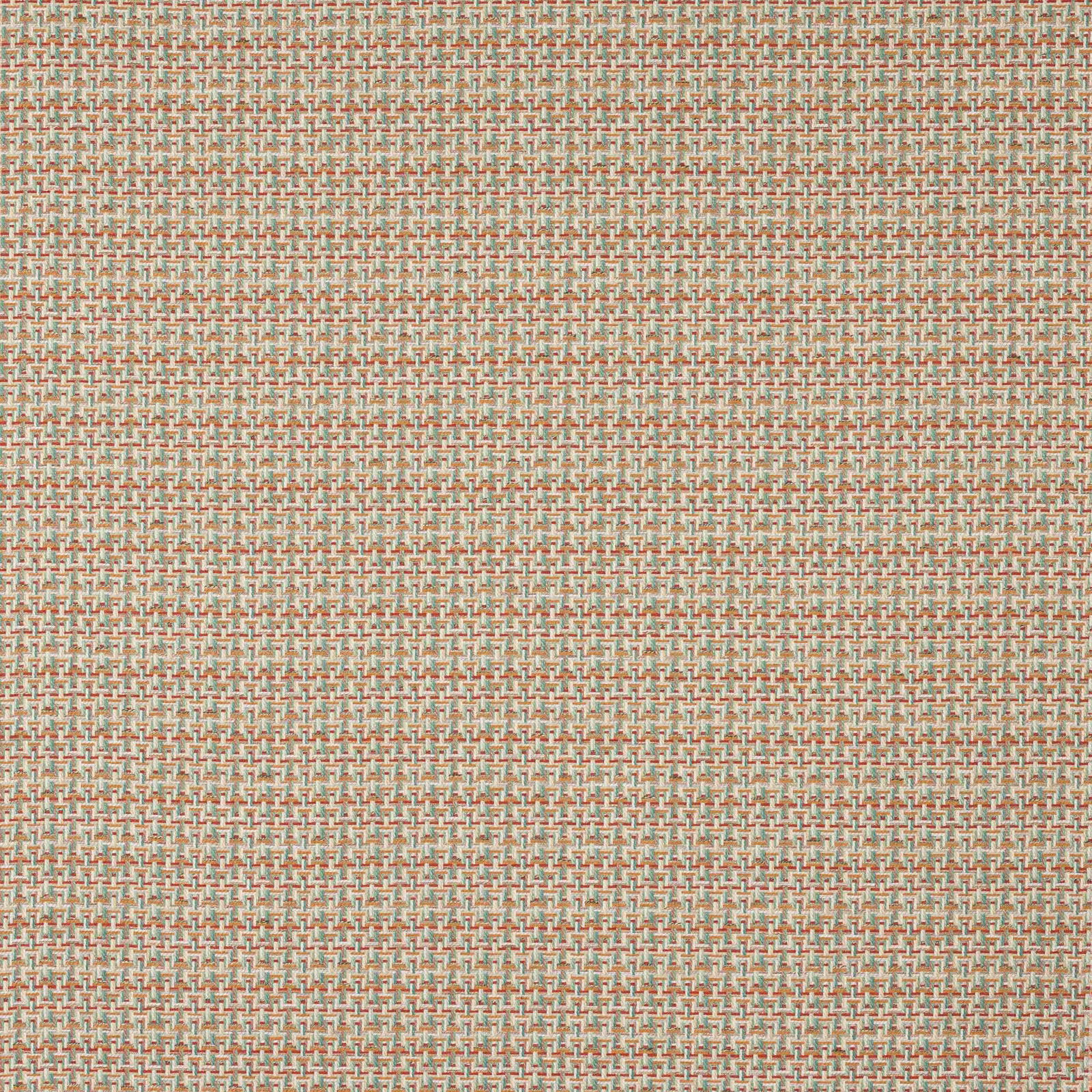 Small-scale woven fabric in aqua, terracotta and beige with a neat grid texture