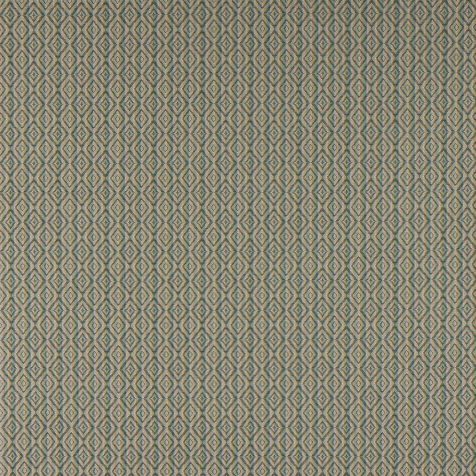 Small geometric woven fabric in muted old blue and beige diamond pattern
