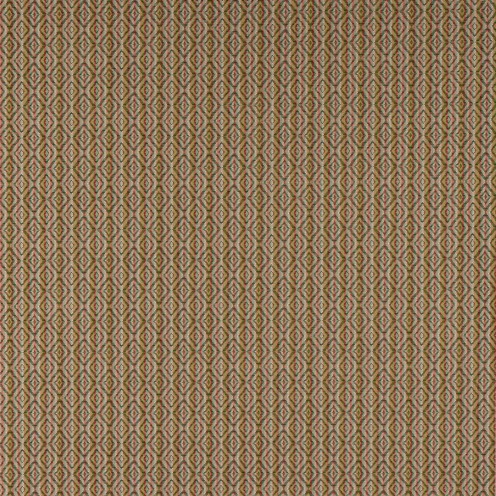 Close-up of a small geometric weave in brick red and olive green