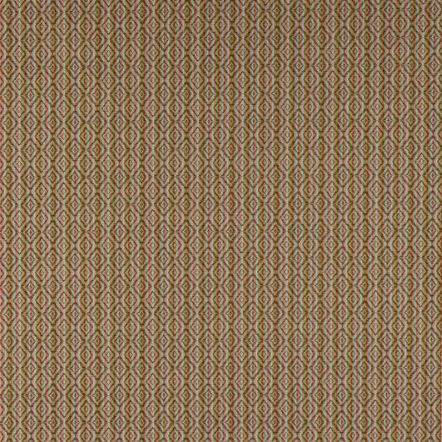 Close-up of a small geometric weave in brick red and olive green