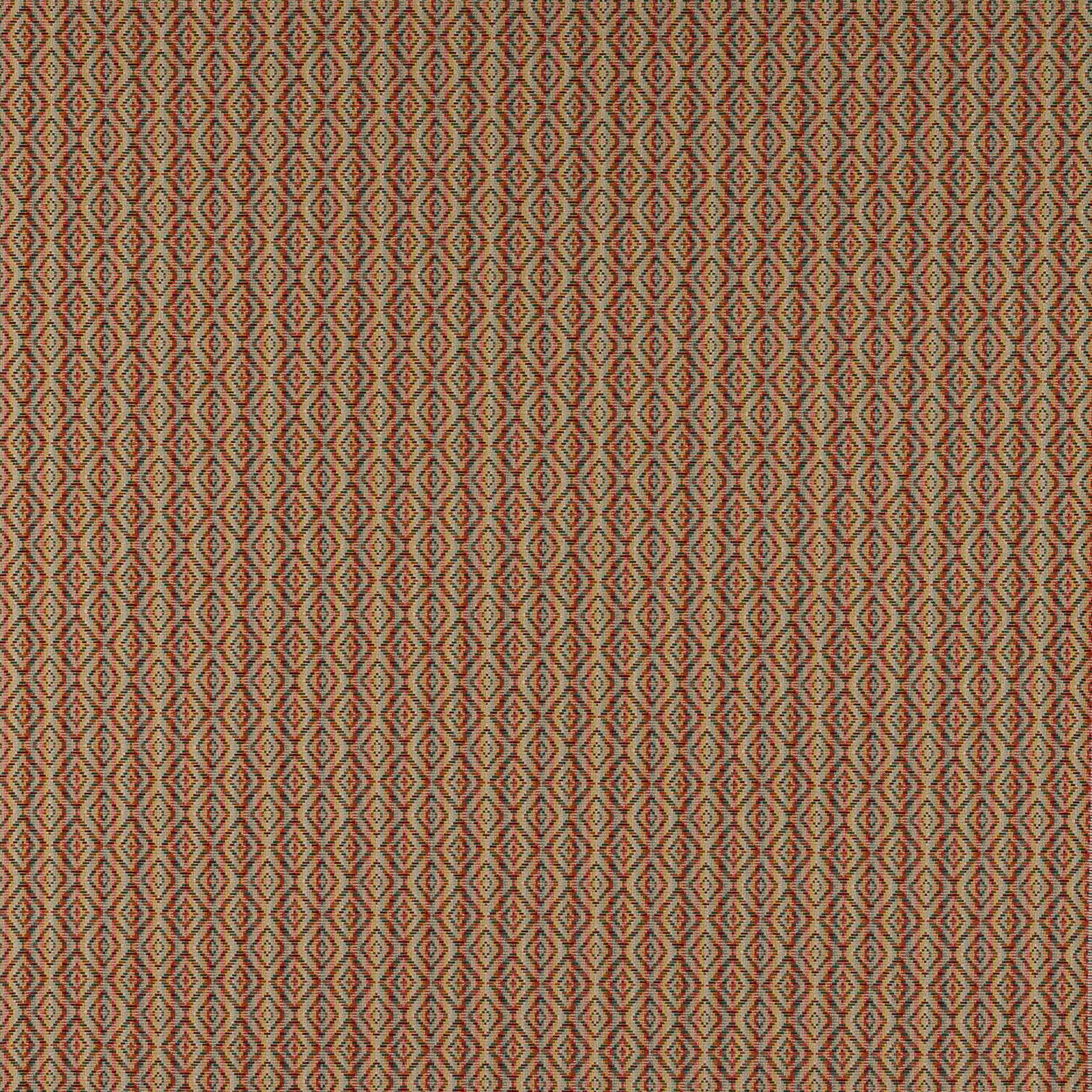 Small geometric woven fabric in tomato red, tan and olive tones
