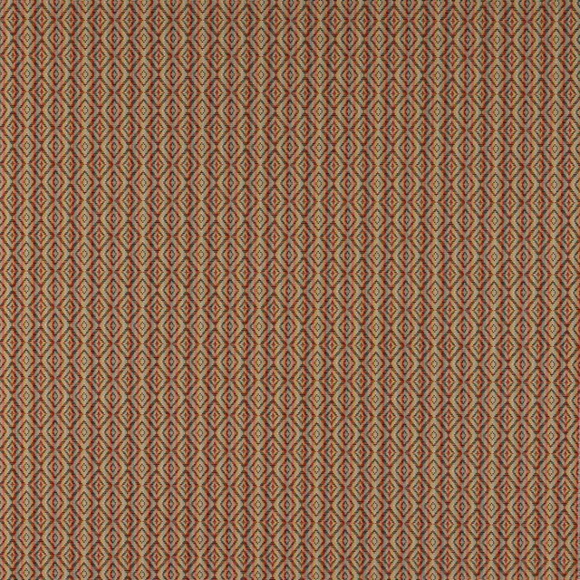 Small geometric woven fabric in tomato red, tan and olive tones