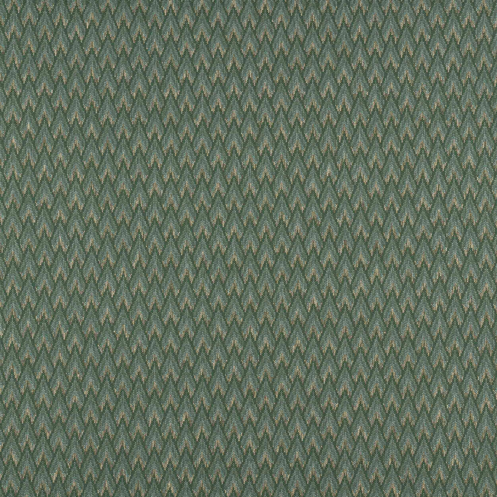 Small repeating geometric fabric in muted forest green, with woven arrowhead motif