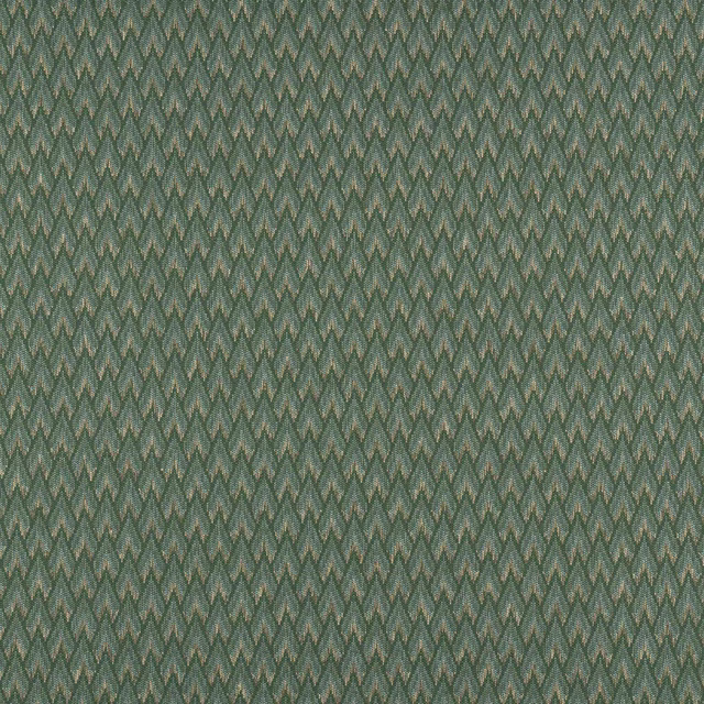 Small repeating geometric fabric in muted forest green, with woven arrowhead motif