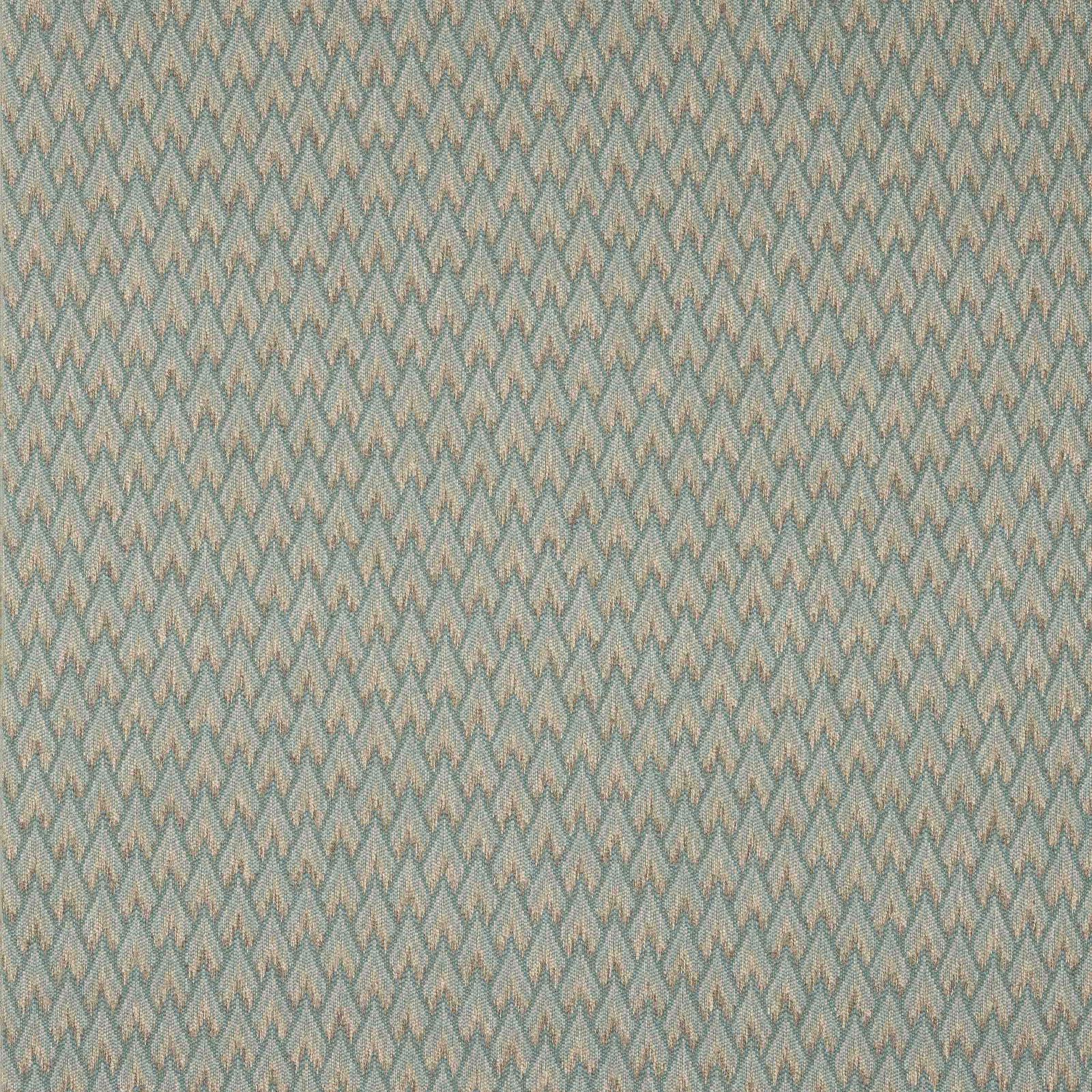 Small woven blue, ivory and taupe chevron pattern on textured fabric swatch