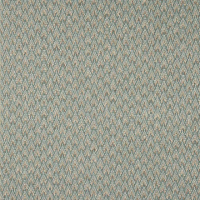 Small woven blue, ivory and taupe chevron pattern on textured fabric swatch
