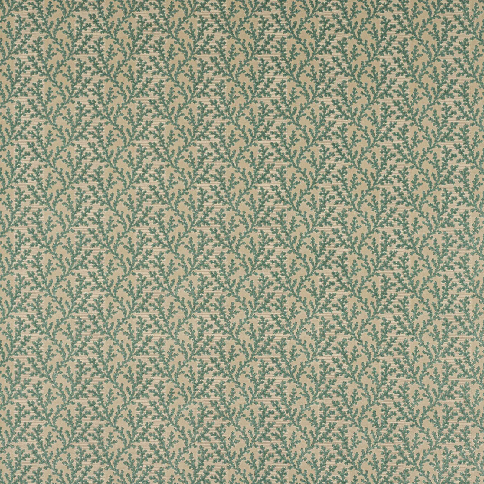 Soft aqua teal trailing leaf pattern on a pale warm ground