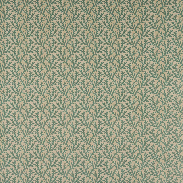 Soft aqua teal trailing leaf pattern on a pale warm ground