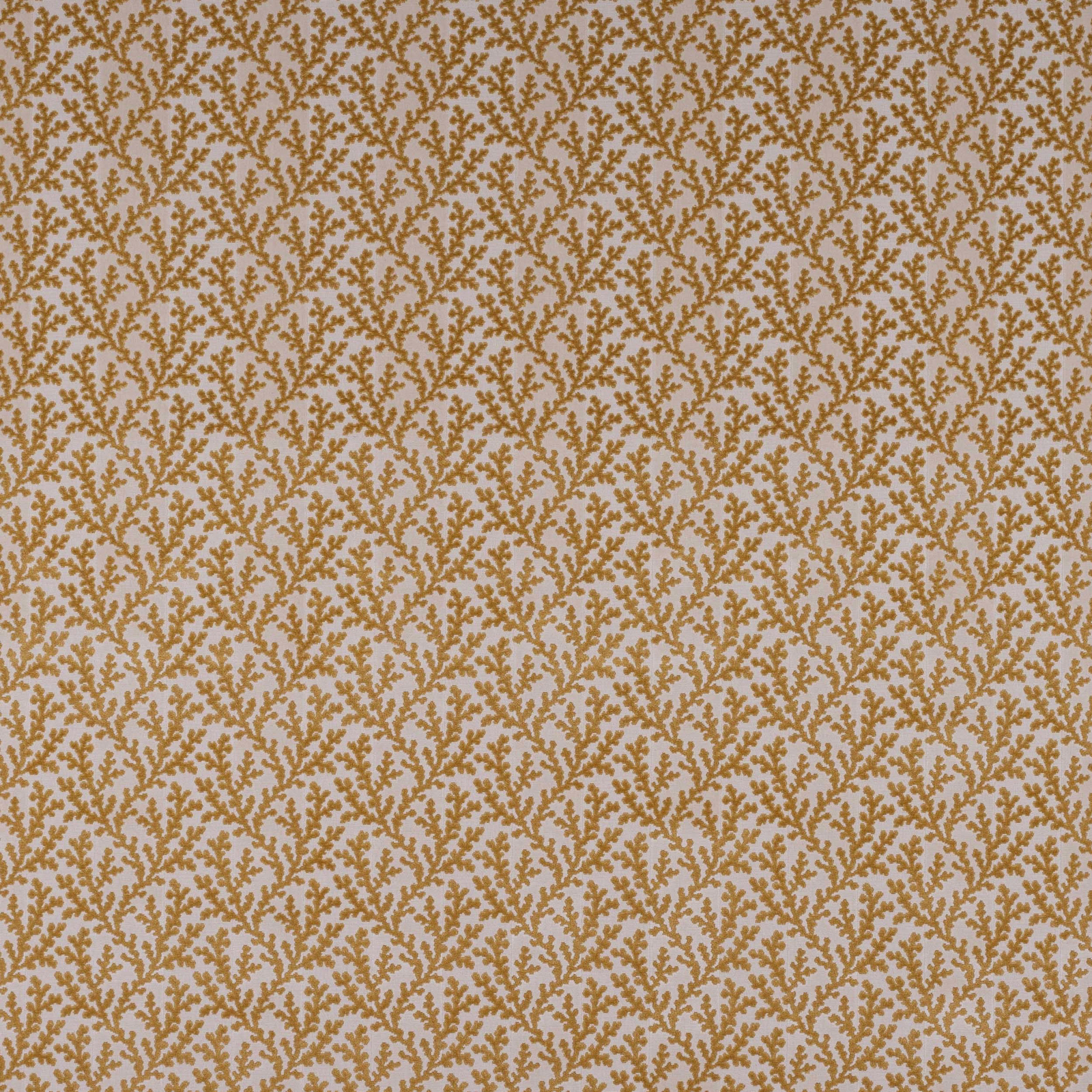 Small gold vine-like motif on a pale ground, tightly repeated across the swatch