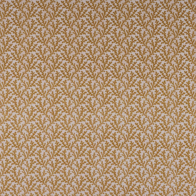 Small gold vine-like motif on a pale ground, tightly repeated across the swatch