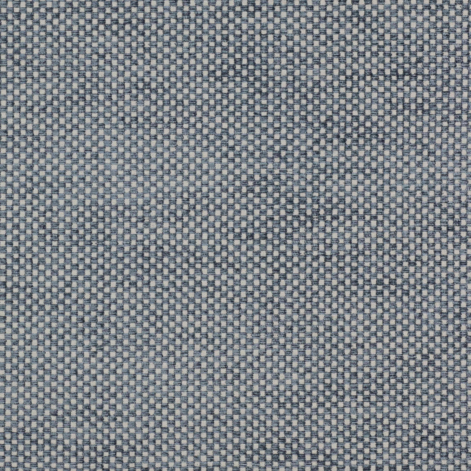 Close-up of a small petrol blue and pale grey check woven fabric
