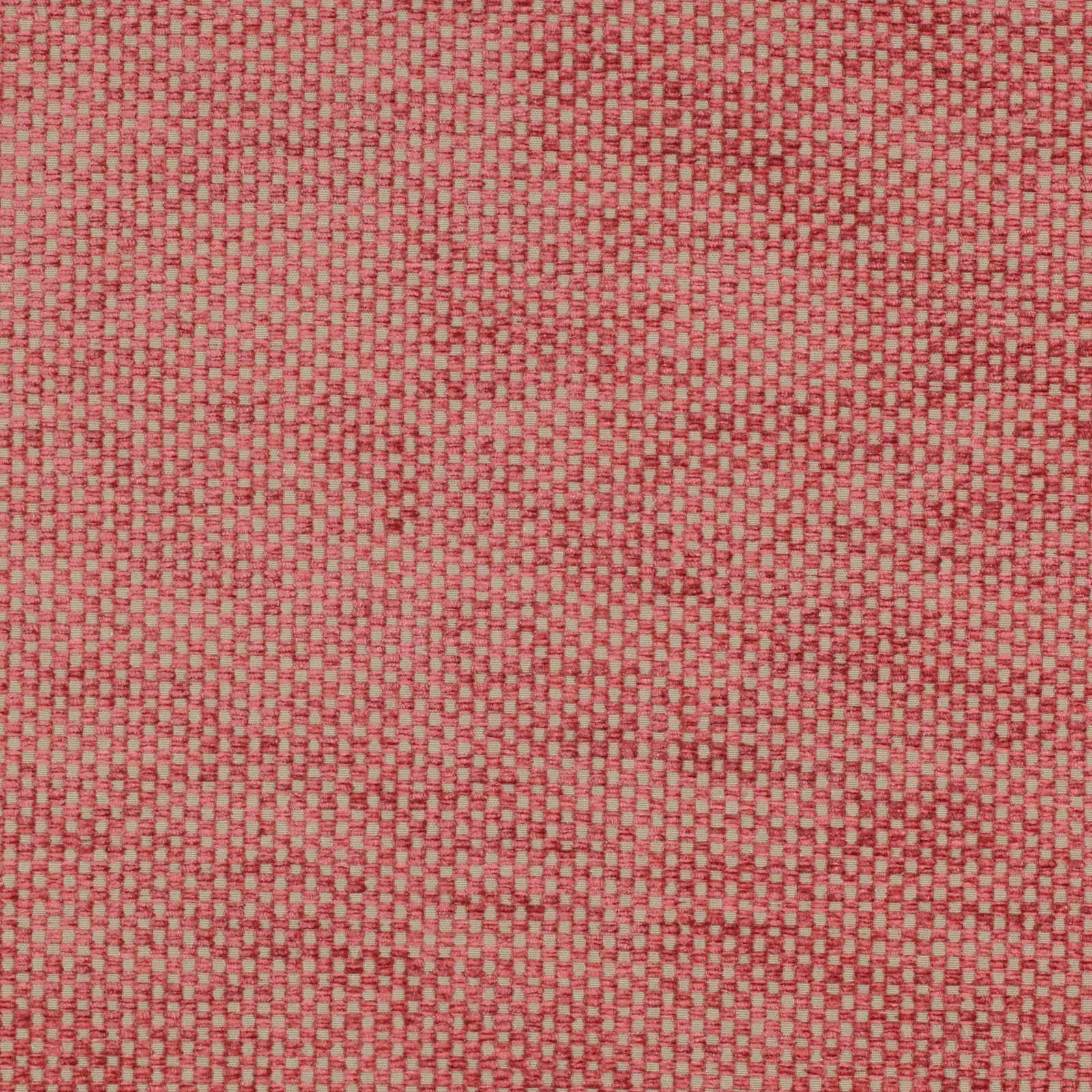 Close-up of a tomato pink-red small check woven fabric