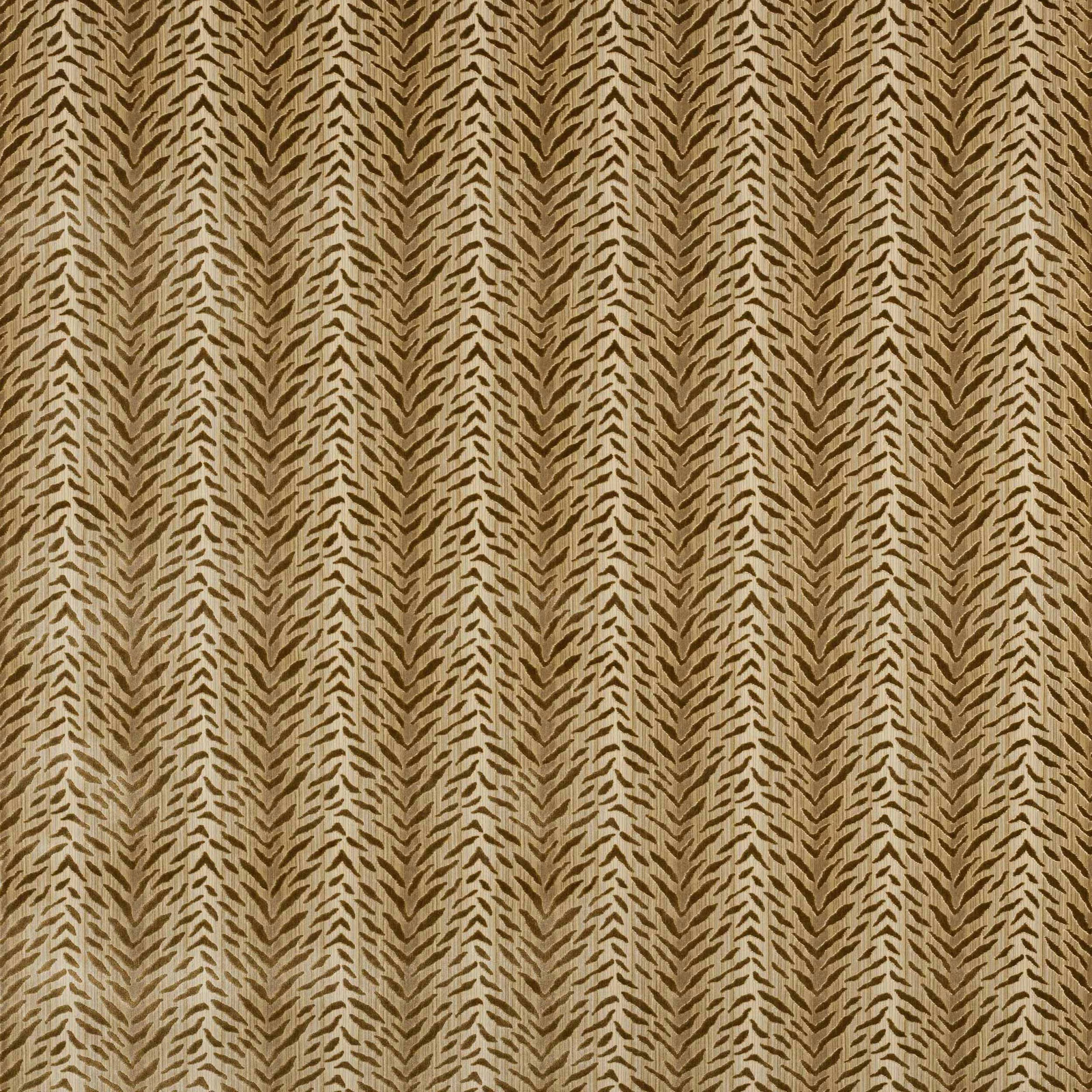Sand-beige fabric swatch with small brown chevron leaf motif