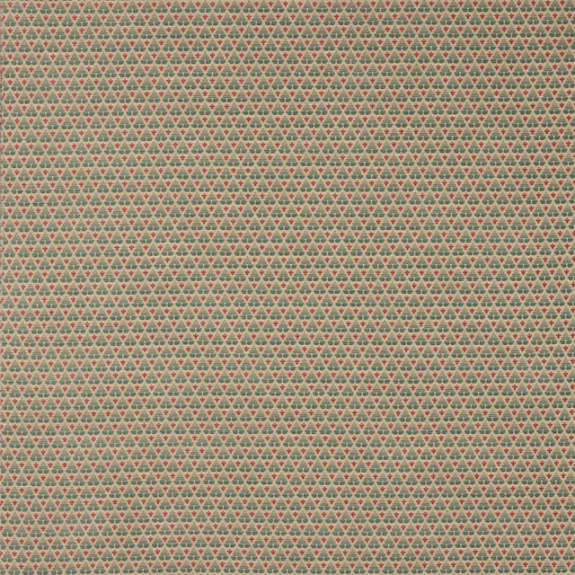Small repeating red motif on a muted forest-green patterned fabric swatch