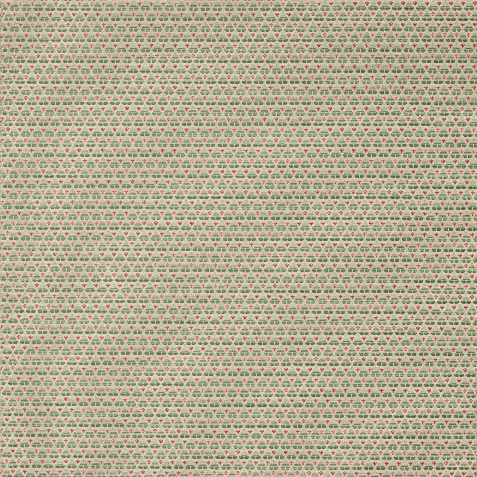 Small repeating sage green and pink woven motif on a pale ground