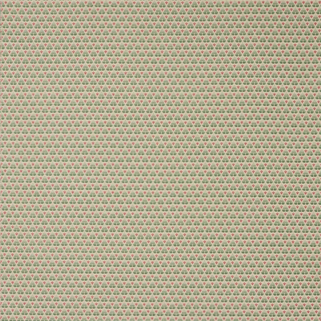 Small repeating sage green and pink woven motif on a pale ground