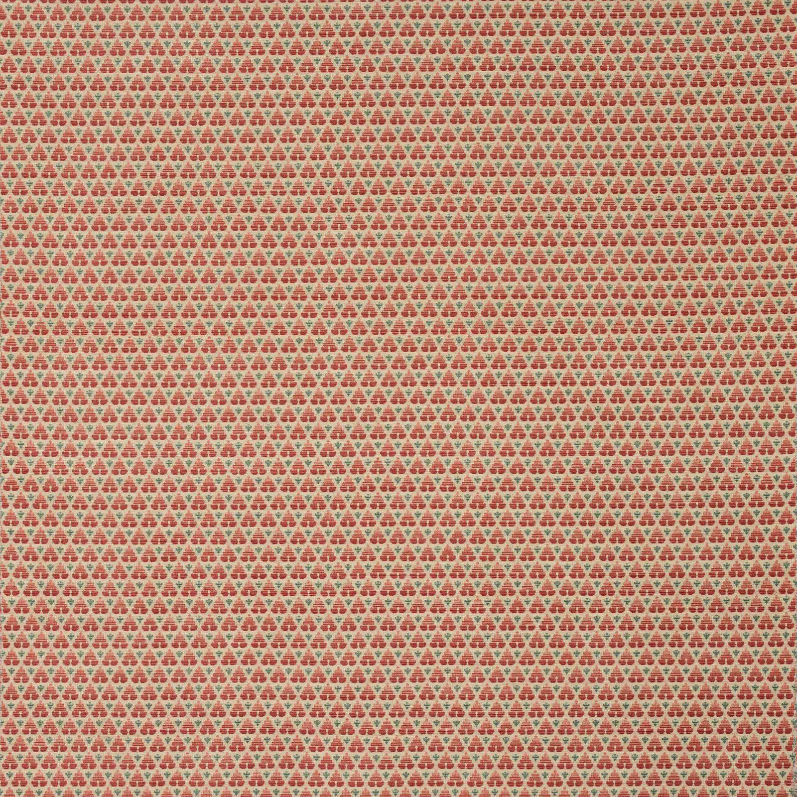 Small repeating red and green motif on a pale ground fabric swatch