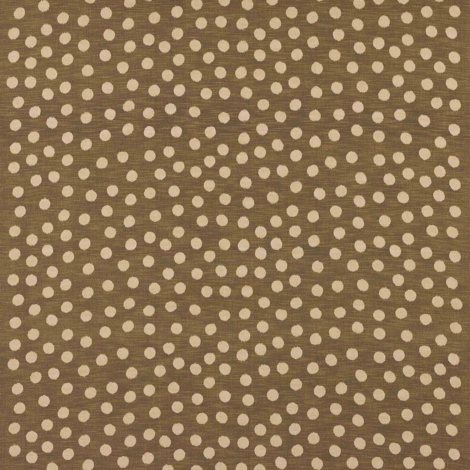 Cream polka dots on a warm tobacco-brown woven cotton ground