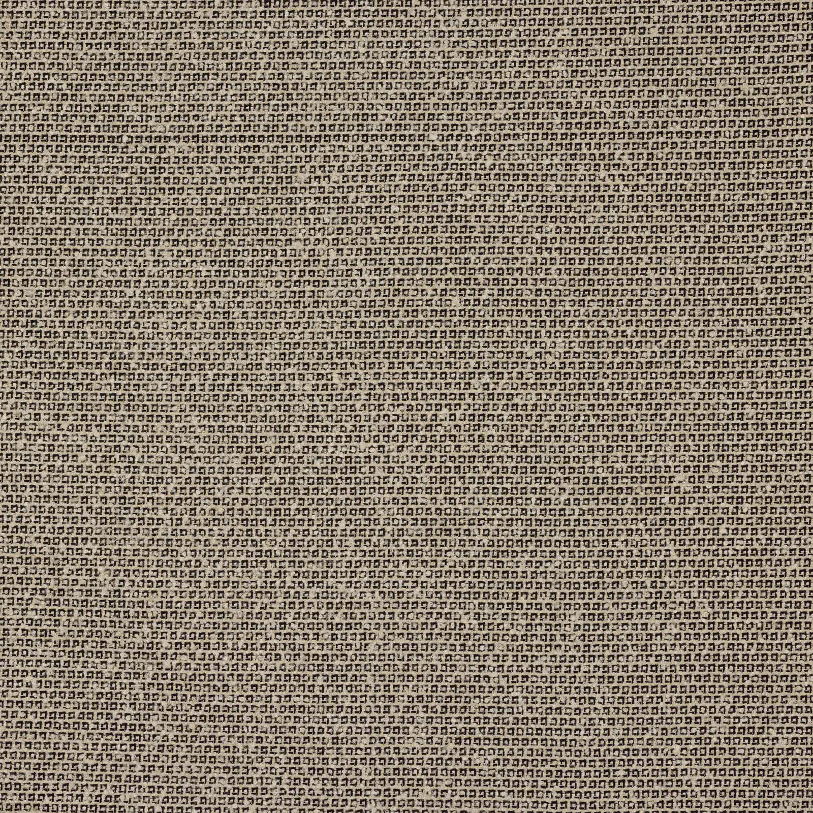 Close-up of a black and stone small-scale woven fabric with a neat textured surface.