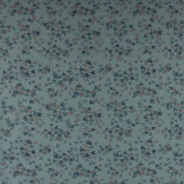 Soft aqua fabric with scattered tiny floral sprigs in teal, navy and blush