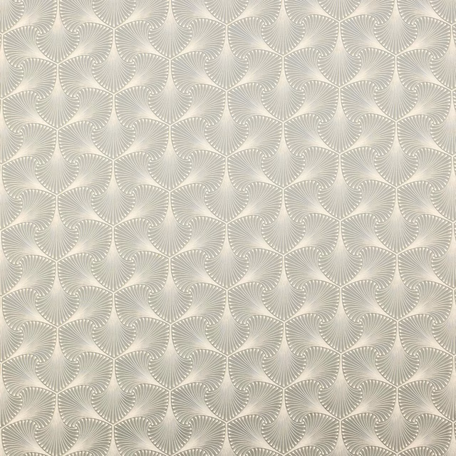 Tonal charcoal grey geometric fabric with raised fan motif on a pale ground