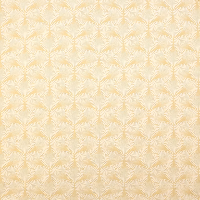 Pale gold geometric fabric with fan-like woven pattern and soft sheen