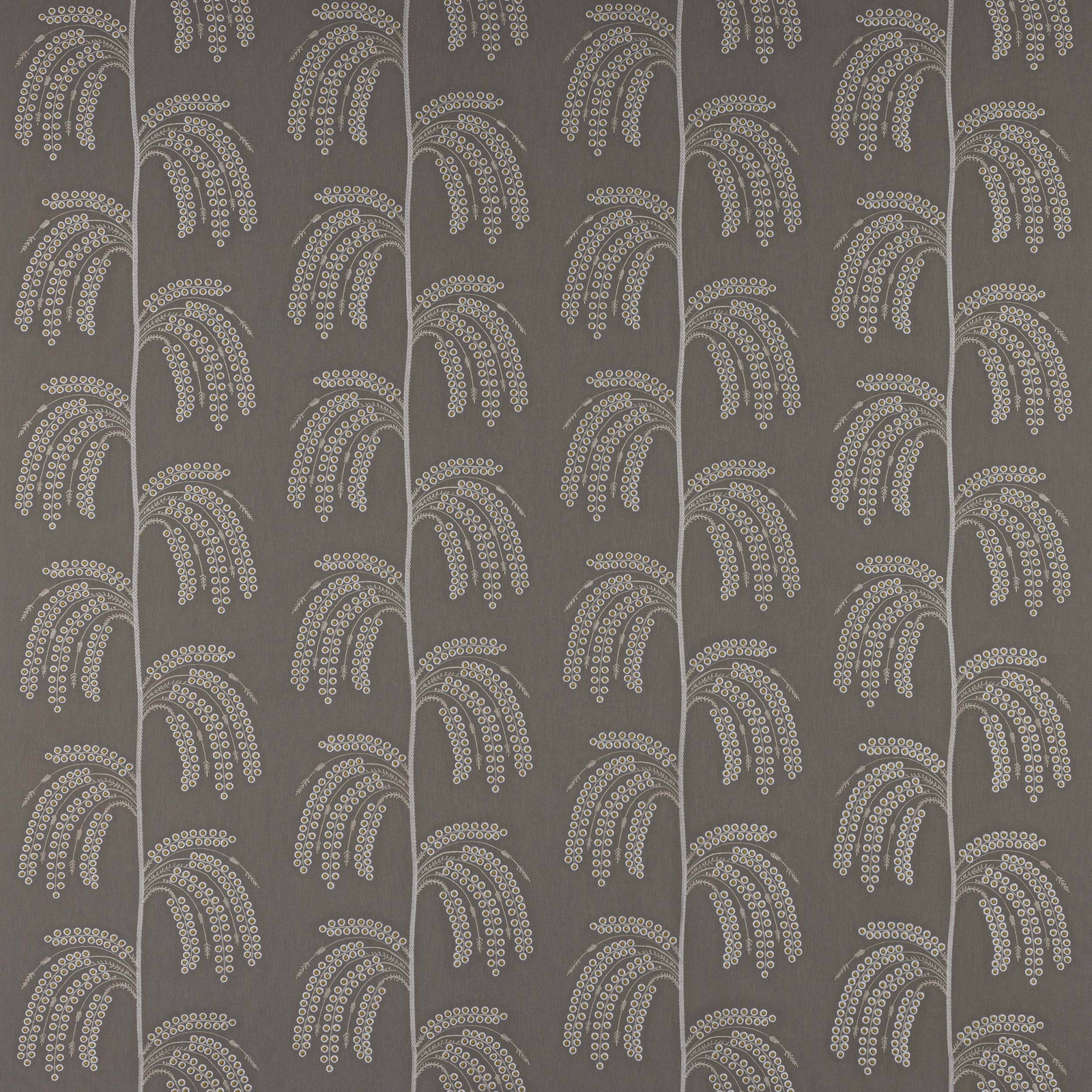 Silver-grey patterned fabric swatch with repeated looping dot motif