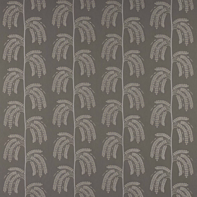 Silver-grey patterned fabric swatch with repeated looping dot motif