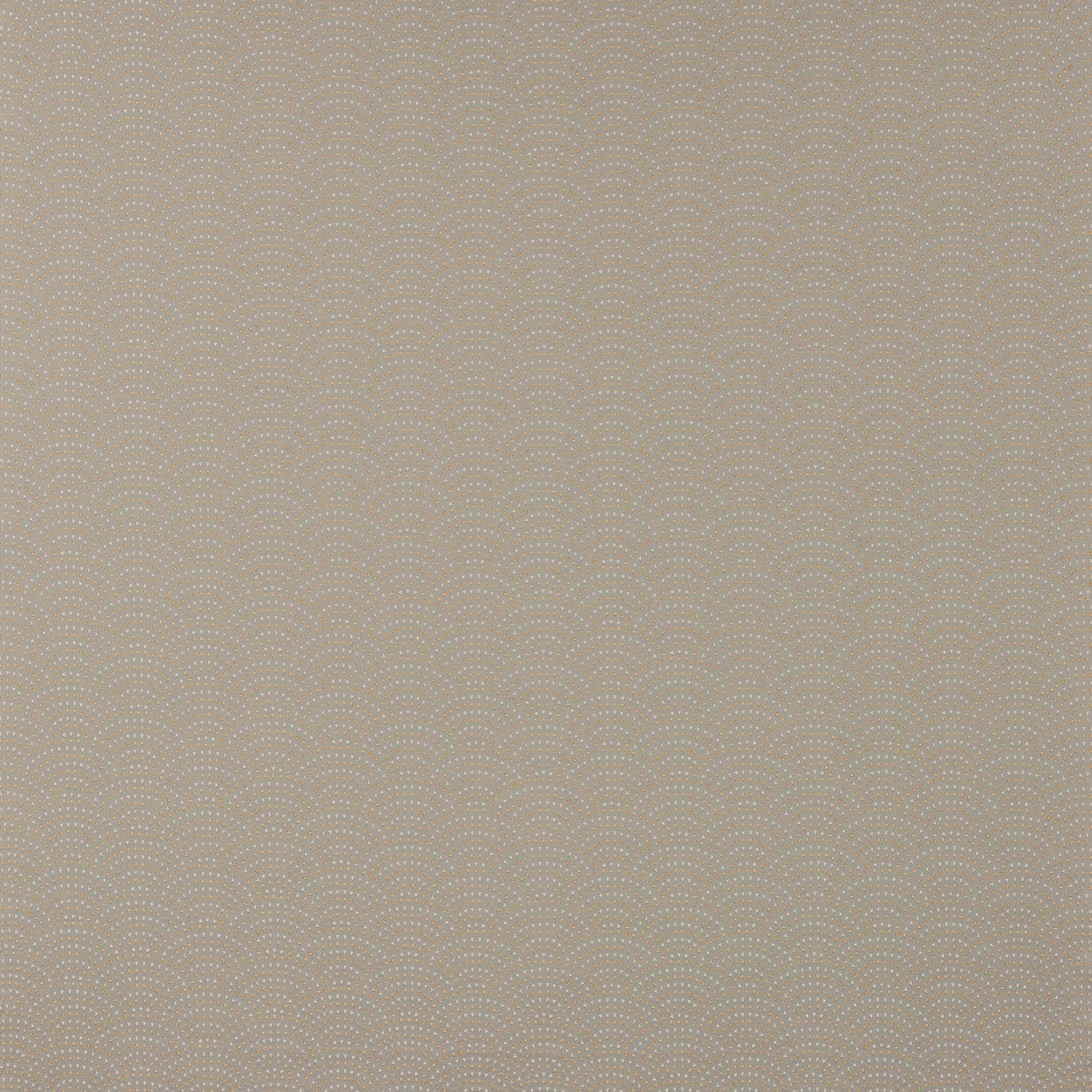 Soft taupe-grey fabric with tiny dotted scalloped arcs in a fine repeat