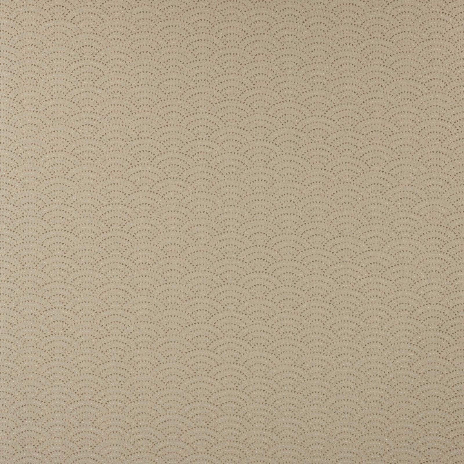 Warm taupe fabric with small scalloped dotted arc pattern