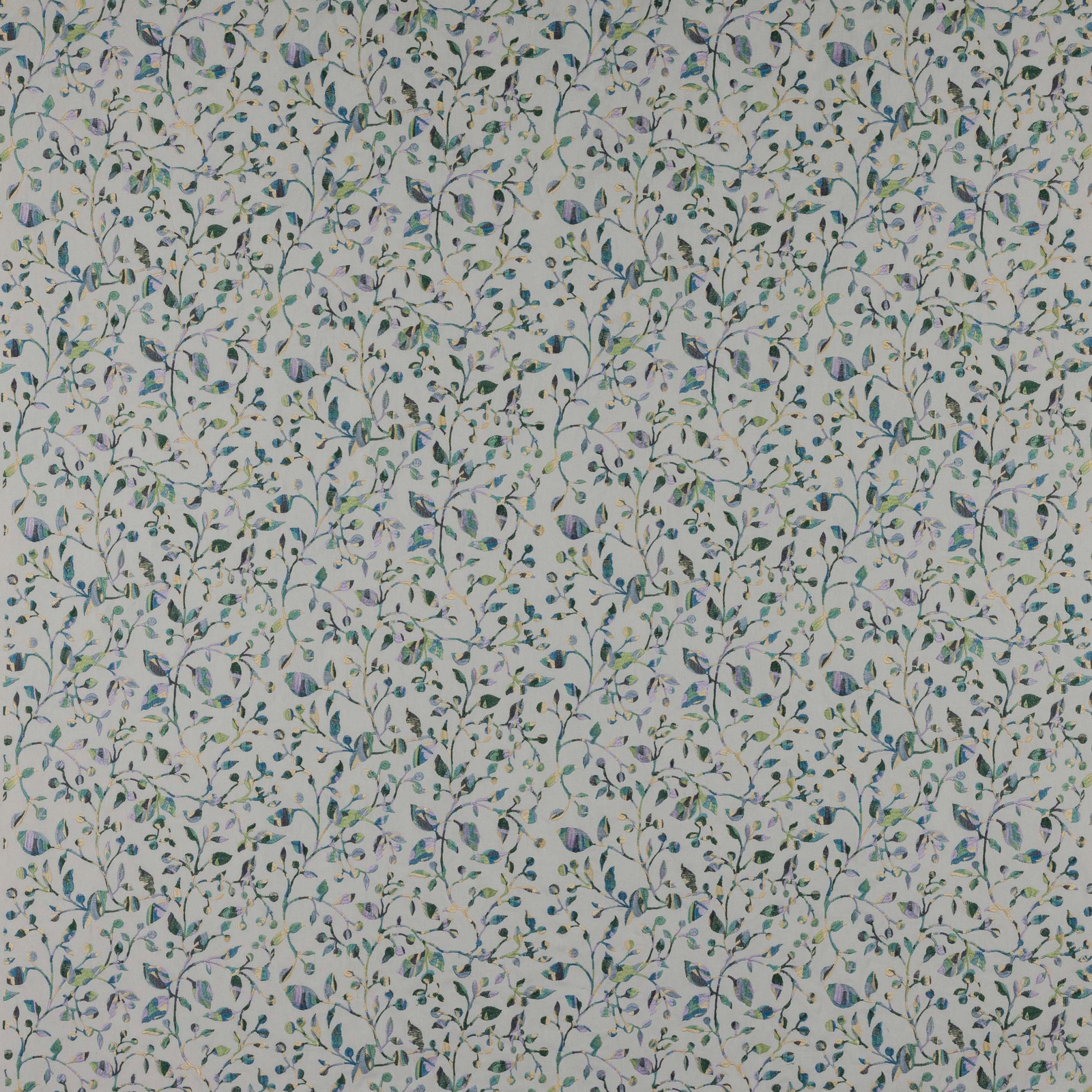 Small trailing floral print in soft green-blue on a pale ground