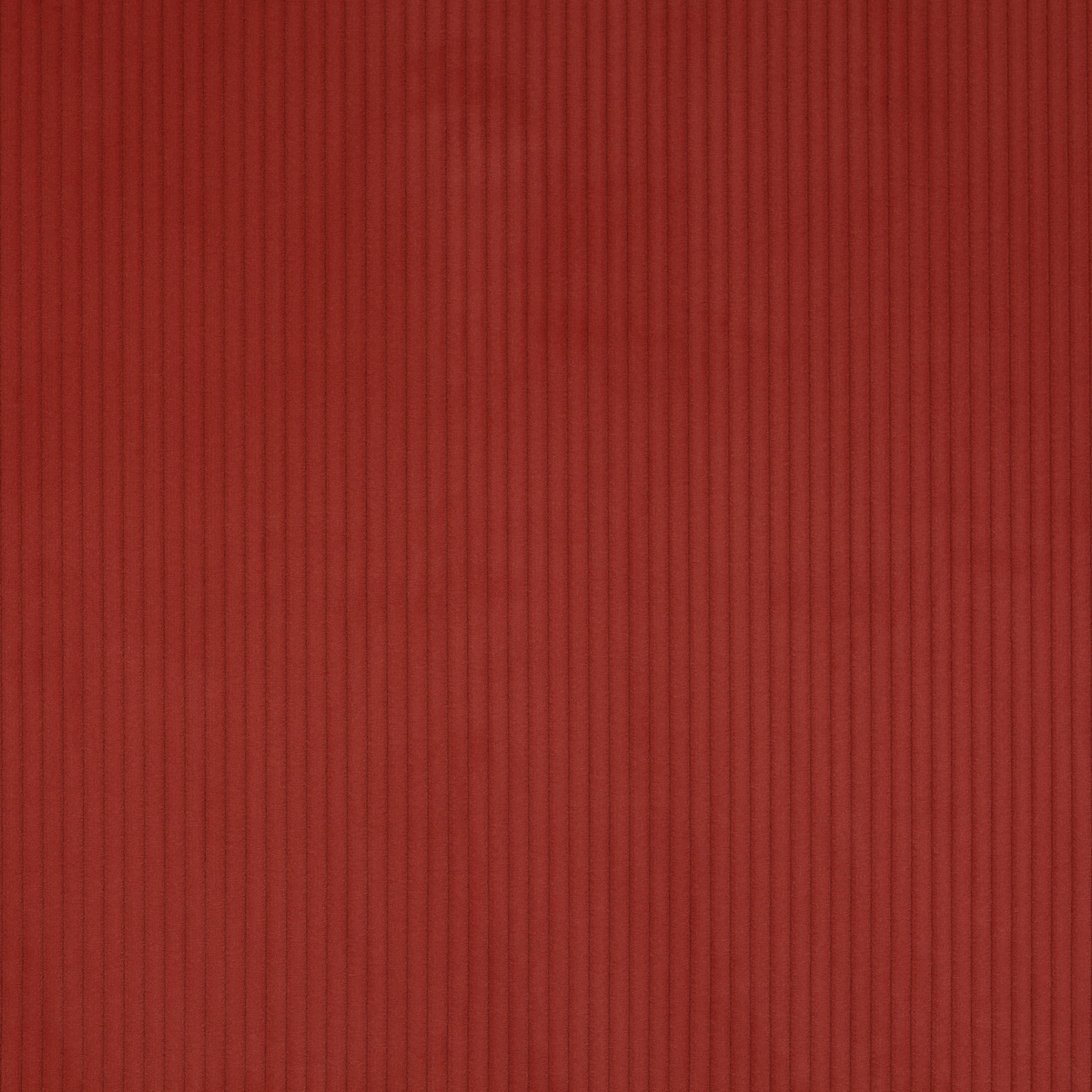 Warm coral-red ribbed cotton fabric with fine vertical stripes