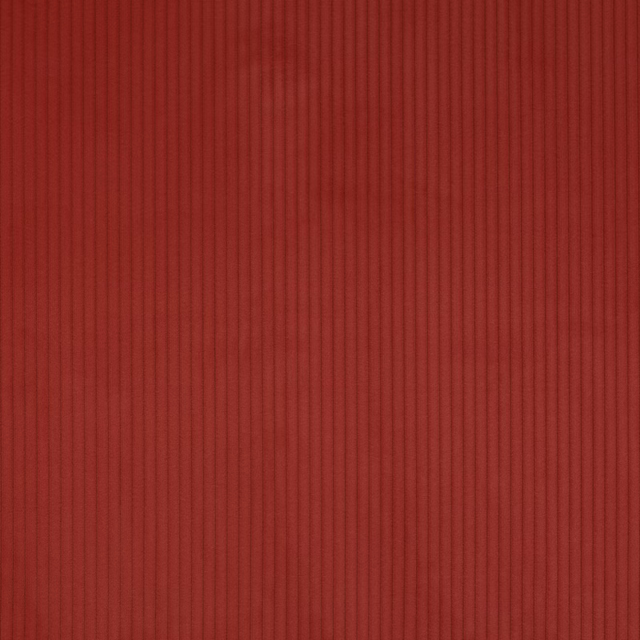 Warm coral-red ribbed cotton fabric with fine vertical stripes