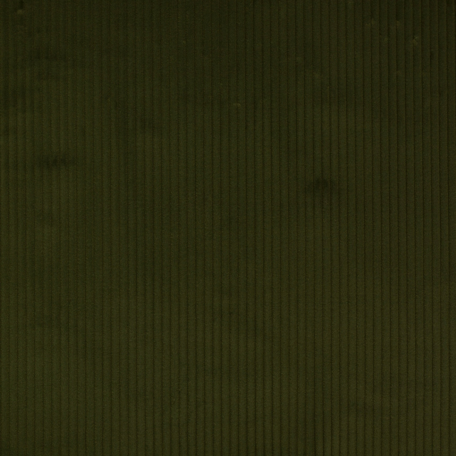Deep olive green cotton fabric with fine vertical ribbed stripes