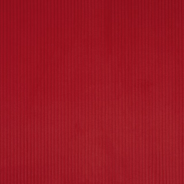 Close-up of deep raspberry red ribbed cotton fabric with fine vertical texture