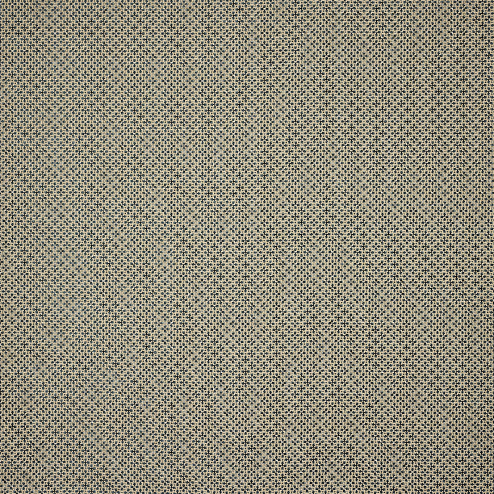 Close-up of a small geometric blue and neutral woven fabric swatch