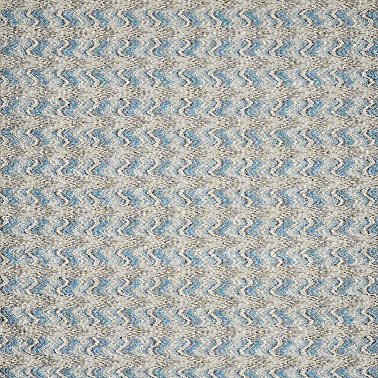 Pale blue and beige zigzag woven fabric swatch with textured stripe pattern