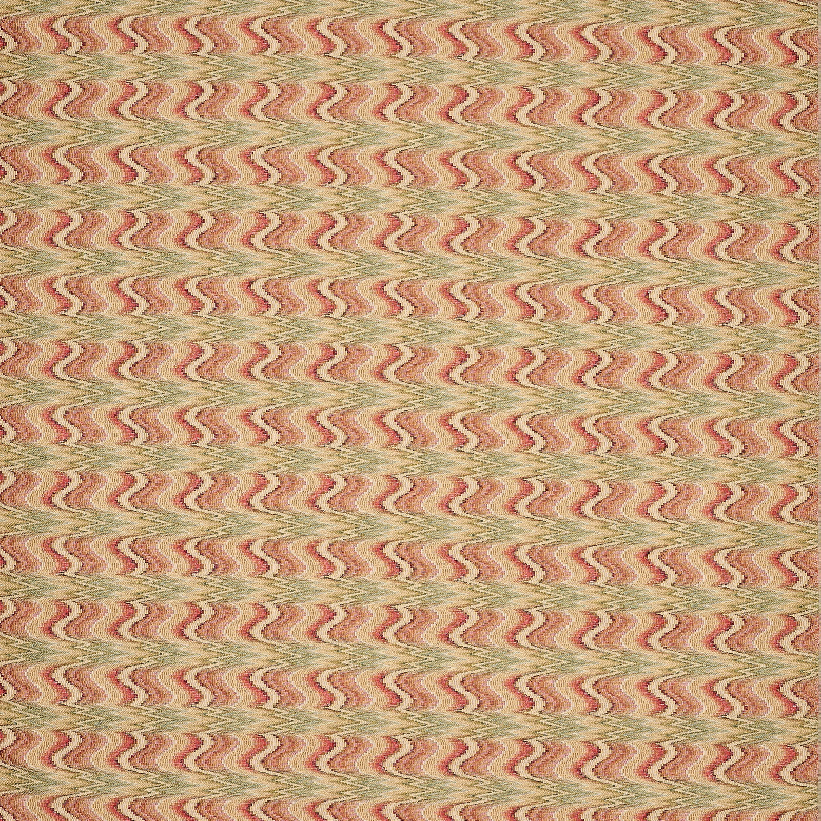 Woven red and green zigzag fabric swatch with soft, textured ground