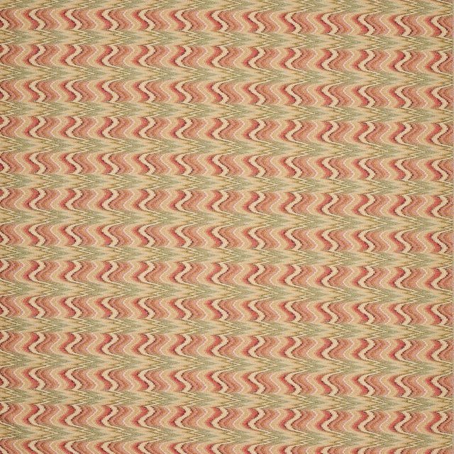 Woven red and green zigzag fabric swatch with soft, textured ground