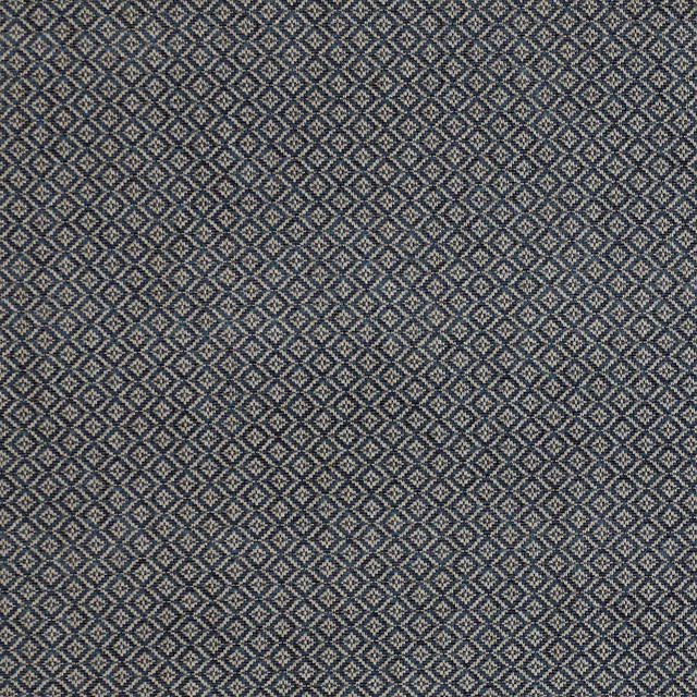Close-up of small blue and cream diamond geometric woven fabric