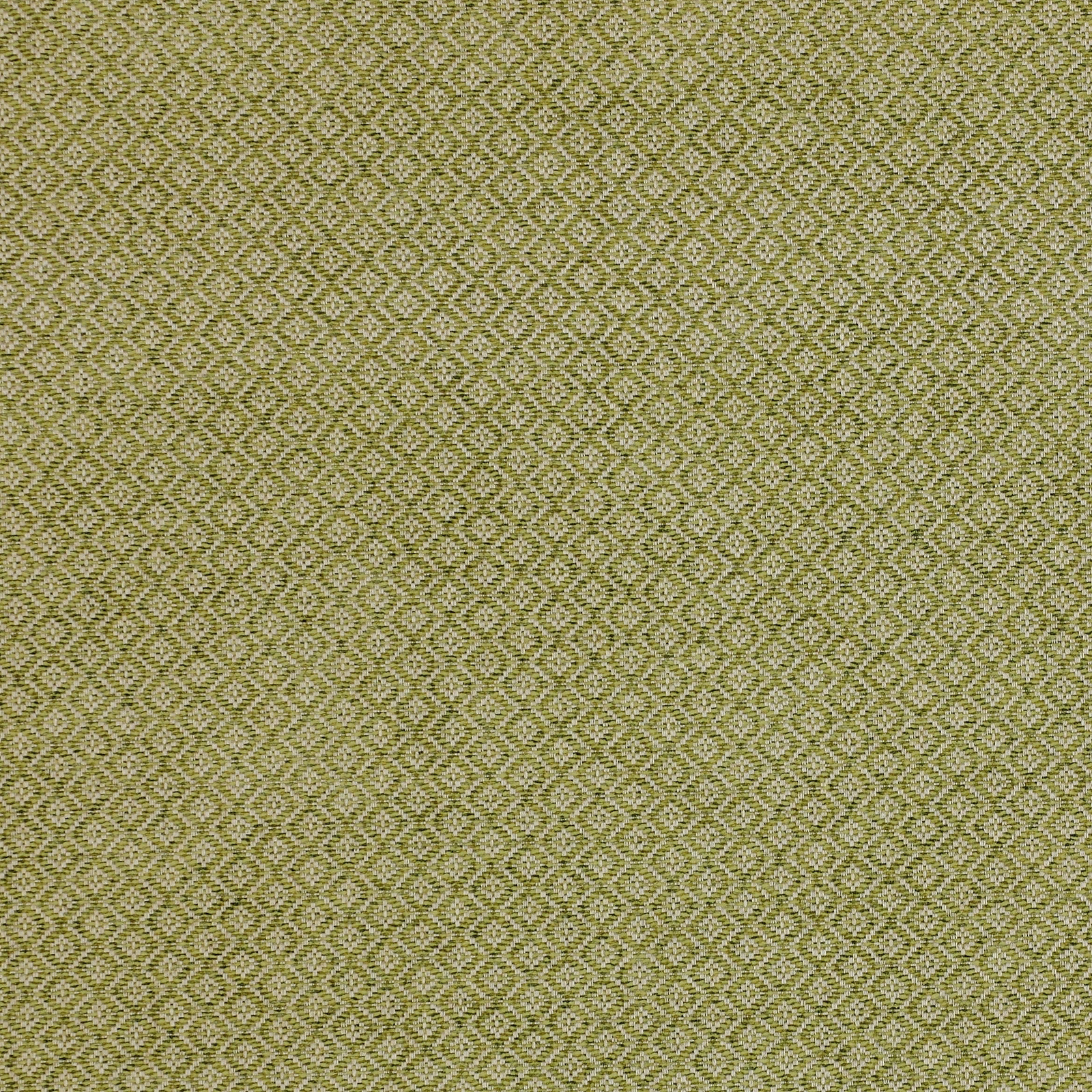 Close-up of muted olive green geometric woven fabric with small diamond motif