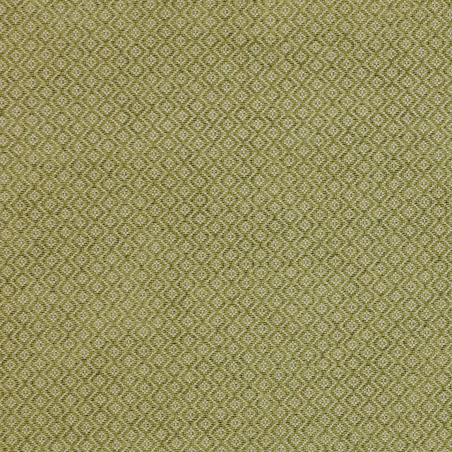 Close-up of muted olive green geometric woven fabric with small diamond motif